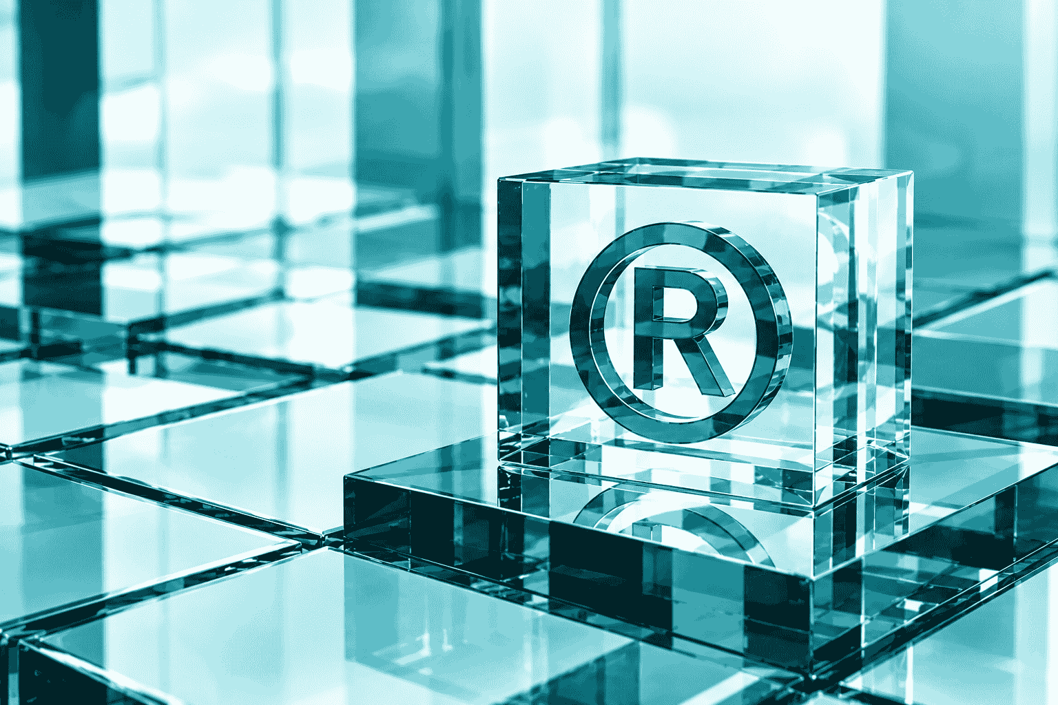 A picture of a futuristic glass registered trademark cube as image for Madrid protocol translation error post.