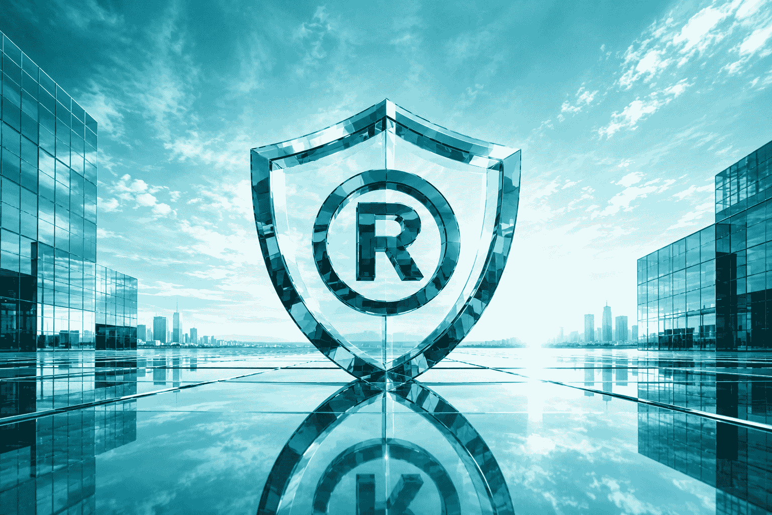 Futuristic glass chield emblem image for trade marks act section 5 objection post